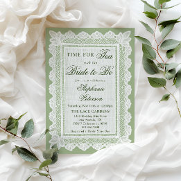 Invitación Hora de tomar té Fiesta de té con encaje verde Des