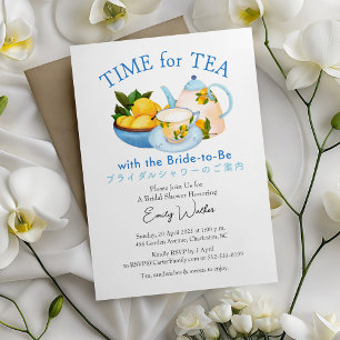Invitación Hora de tomar un té con una ducha azul limón