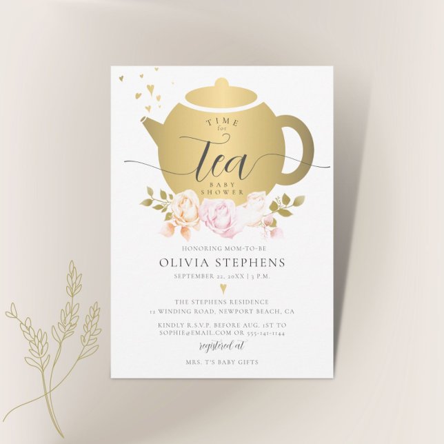 Invitación Hora de un té elegante y moderno Rosas de oro Baby (Subido por el creador)