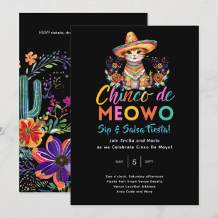 Invitación Hora del Fiesta Cinco De Meowo Fun Cat Fiesta