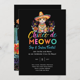 Invitación Hora del Fiesta Cinco De Meowo Fun Cat Fiesta