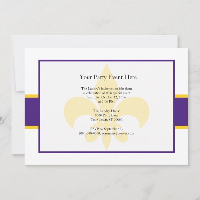 Invitación Hora del Fiesta morado de la flor amarilla de Lis (Anverso)