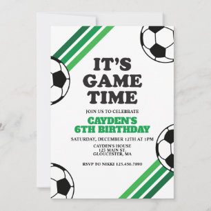 Invitación Hora del partido de fútbol Rayas verdes Cumpleaños