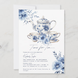 Invitación Hora del Té Azul Chinoiserie Despedida de Soltera
