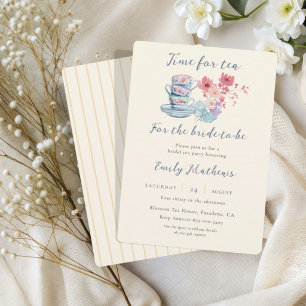 Invitación Hora del Té azul y Amarillo Acuarela Desfile de No