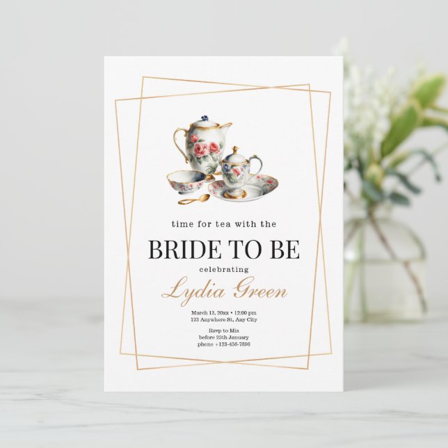 Invitación Hora del té de despedida de soltera con la novia (Anverso de pie)