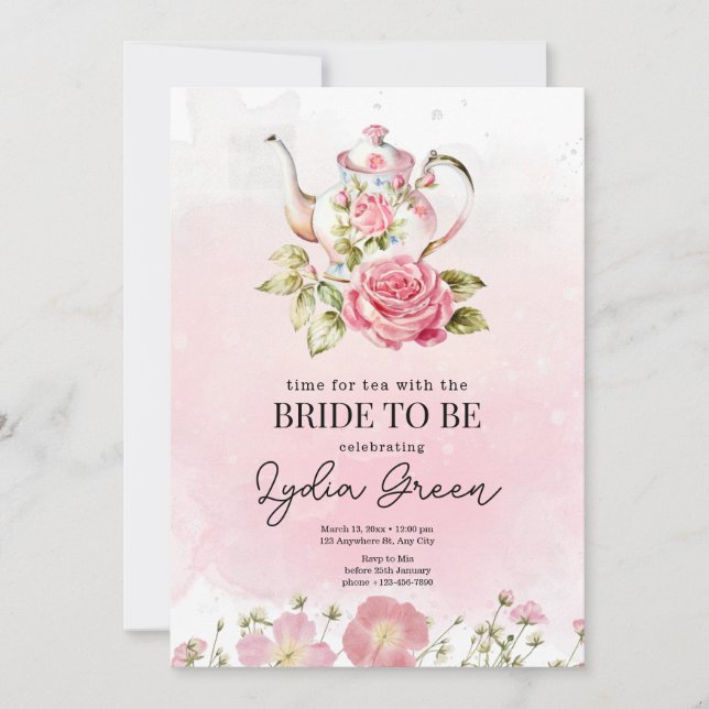 Invitación Hora del té de despedida de soltera con la novia (Anverso)