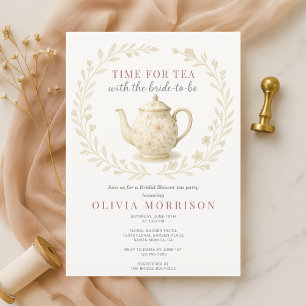 Invitación Hora del Té Despedida de Soltera Floral Flor Silve