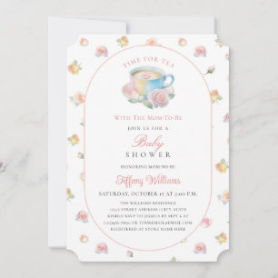Invitación Hora del Té Elegante Rosa Floral Baby Shower