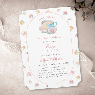 Invitación Hora del Té Elegante Rosa Floral Baby Shower