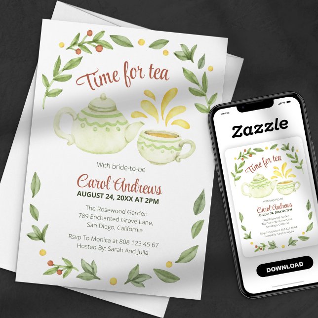 Invitación Hora del Té Fiesta de Despedida de Soltera Acuarel (Subido por el creador)