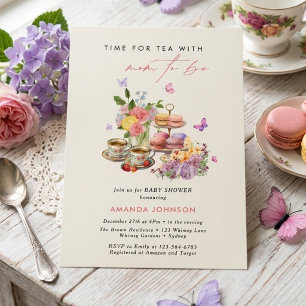 Invitación Hora del té macarrones tazas shower de mariposas p