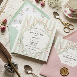Invitación Hora del té para la ducha de novia con flores silv