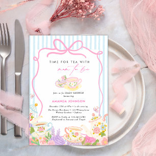 Invitación Hora del té Teteras y tazas para el baby shower