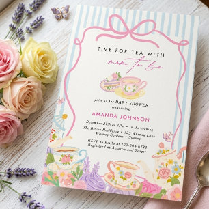 Invitación Hora del té Teteras y tazas para el baby shower