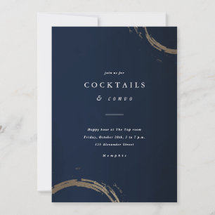 Invitación Hora Feliz Azul y Dorado Elegante