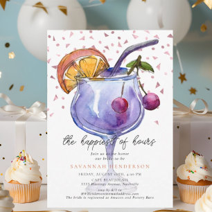 Invitación Hora feliz con cóctel y confeti para despedida de