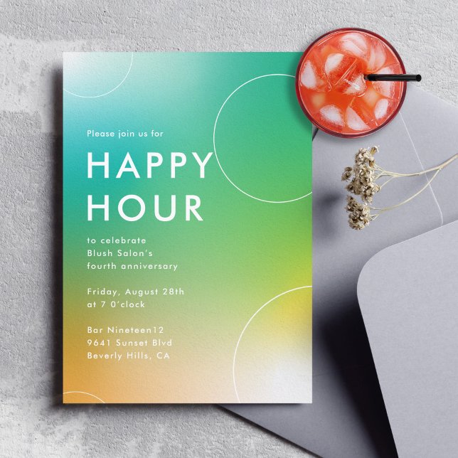 Invitación Hora feliz de gradiente moderno (verde) (happy hour invitation for business events)