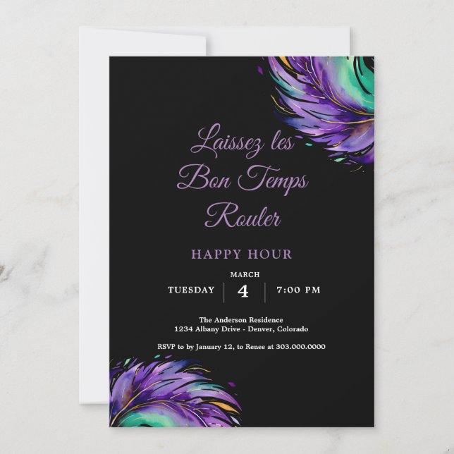 Invitación Hora feliz de Mardi Gras (Anverso)