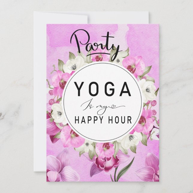 Invitación Hora feliz de yoga con orquídea púrpura acuarela r (Anverso)