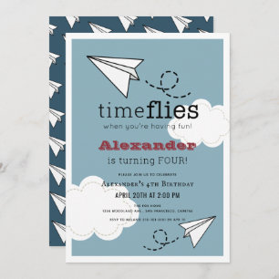 Invitación Hora Vuelos Papel Plano Blue Boy Cumpleaños