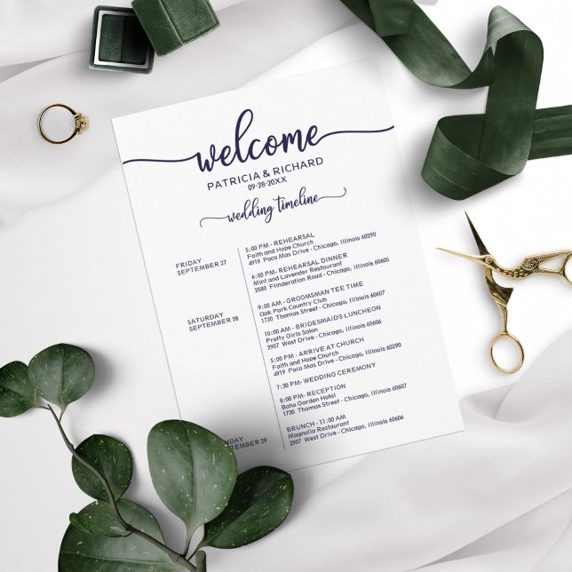Invitación Horario de Boda de Fin de Semana Elegante Chic Azu (Subido por el creador)