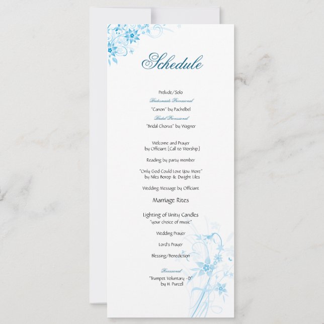 Invitación Horario de la flor de la estrella azul (Reverso)