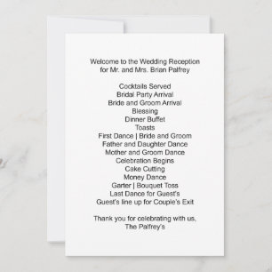 Invitación Horario de recepción Sr. y Sra. Palfrey