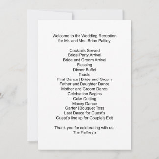 Invitación Horario de Recepción Sr. y Sra. Palfrey