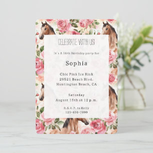 Invitación Horarios Bonito Rosa Roses Floral Cumpleaños