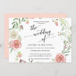 Invitación Horizonal Rosa Rubor Wreath Foliage Watercolor