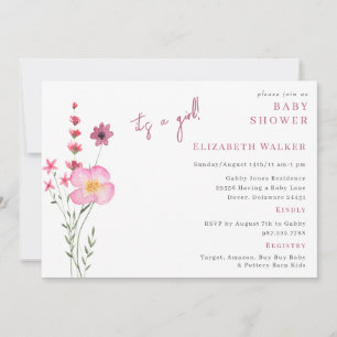 Invitación Horizonta Baby Shower es un Chica flores silvestre