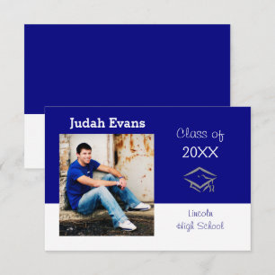 Invitación horizontal azul con foto-3x5Graduación