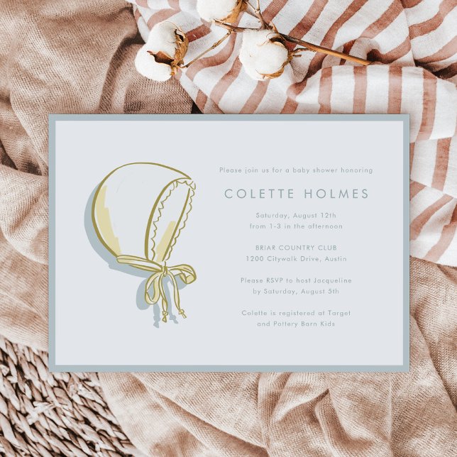 Invitación horizontal de Baby Bonnet Baby Shower (Baby Bonnet Illustration Baby Shower Horizontal Invitation)