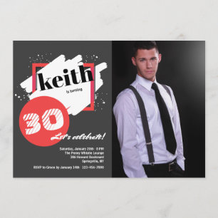 Invitación Horizontal de Foto con Detalles Rojos e