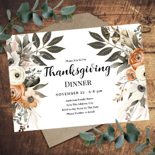 Invitación horizontal floral de la cena de Acción