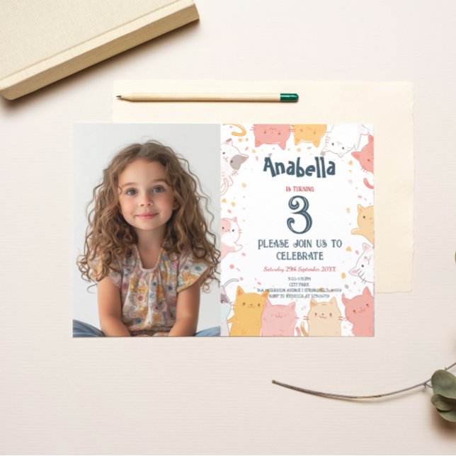 Invitación Horizontal I Cats Personalizado Foto Cumpleaños (Subido por el creador)