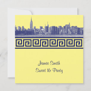 Invitación Horizonte amplio de NYC Etch BW GK Sweet Sixteen S