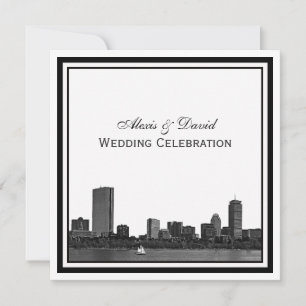 Invitación Horizonte de Boston Grabado en Marco L Boda