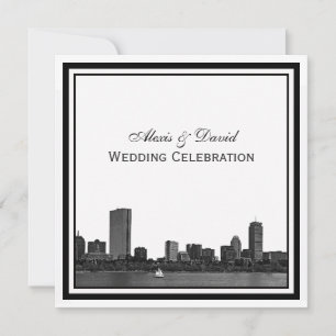 Invitación Horizonte de Boston Grabado en Marco para Boda