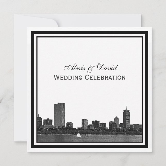 Invitación Horizonte de Boston Grabado en Marco para Boda (Anverso)