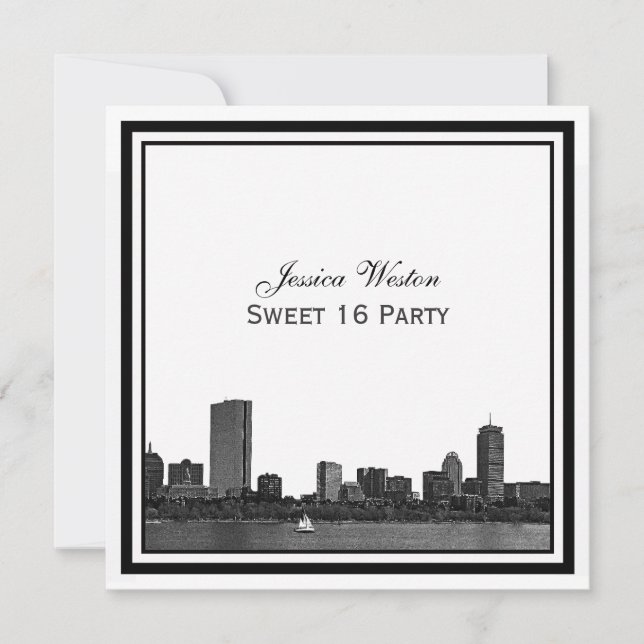 Invitación Horizonte de Boston Grabado Marco Dulces 16 (Anverso)