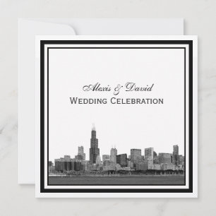 Invitación Horizonte de Chicago #2 Grabado en Marco para Boda