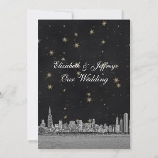 Invitación Horizonte de Chicago Estrella de Oro Negro Boda