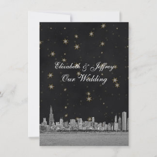 Invitación Horizonte de Chicago Estrella de Oro Negro Boda