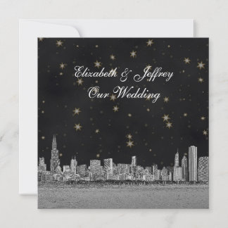 Invitación Horizonte de Chicago Estrella de Oro Negro SQ Boda