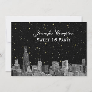 Invitación Horizonte de Chicago Etch Starry DIY BG SQ Sweet 1