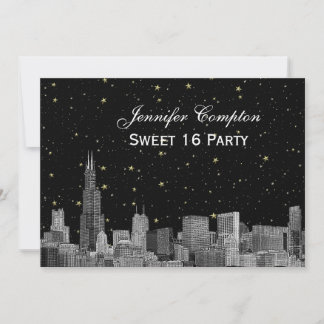 Invitación Horizonte de Chicago Etch Starry DIY BG SQ Sweet 1