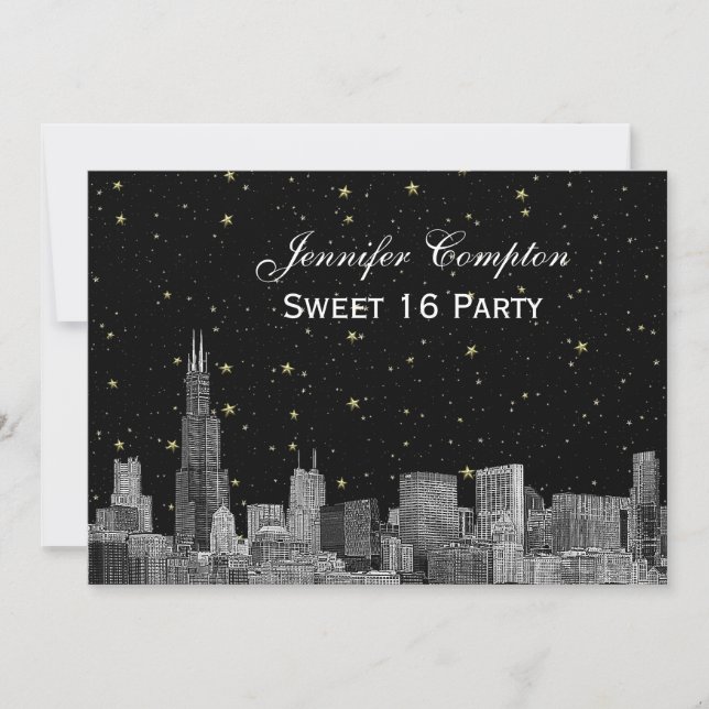 Invitación Horizonte de Chicago Etch Starry DIY BG SQ Sweet 1 (Anverso)