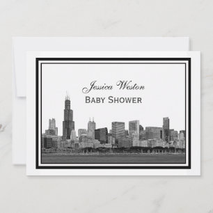 Invitación Horizonte de Chicago Grabado en Marco #2 Fiesta de